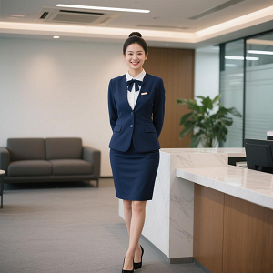 包臀裙職業裝西服套裝定制白襯衫藍色領花 包臀裙職業裝西服套裝定制白襯衫藍色領花