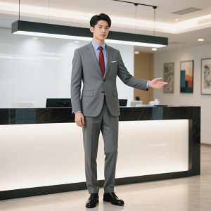 夏季灰色男士職業(yè)裝前臺商務(wù)西服套裝定制藍襯衫紅領(lǐng)帶 夏季灰色男士職業(yè)裝前臺商務(wù)西服套裝定制藍襯衫紅領(lǐng)帶